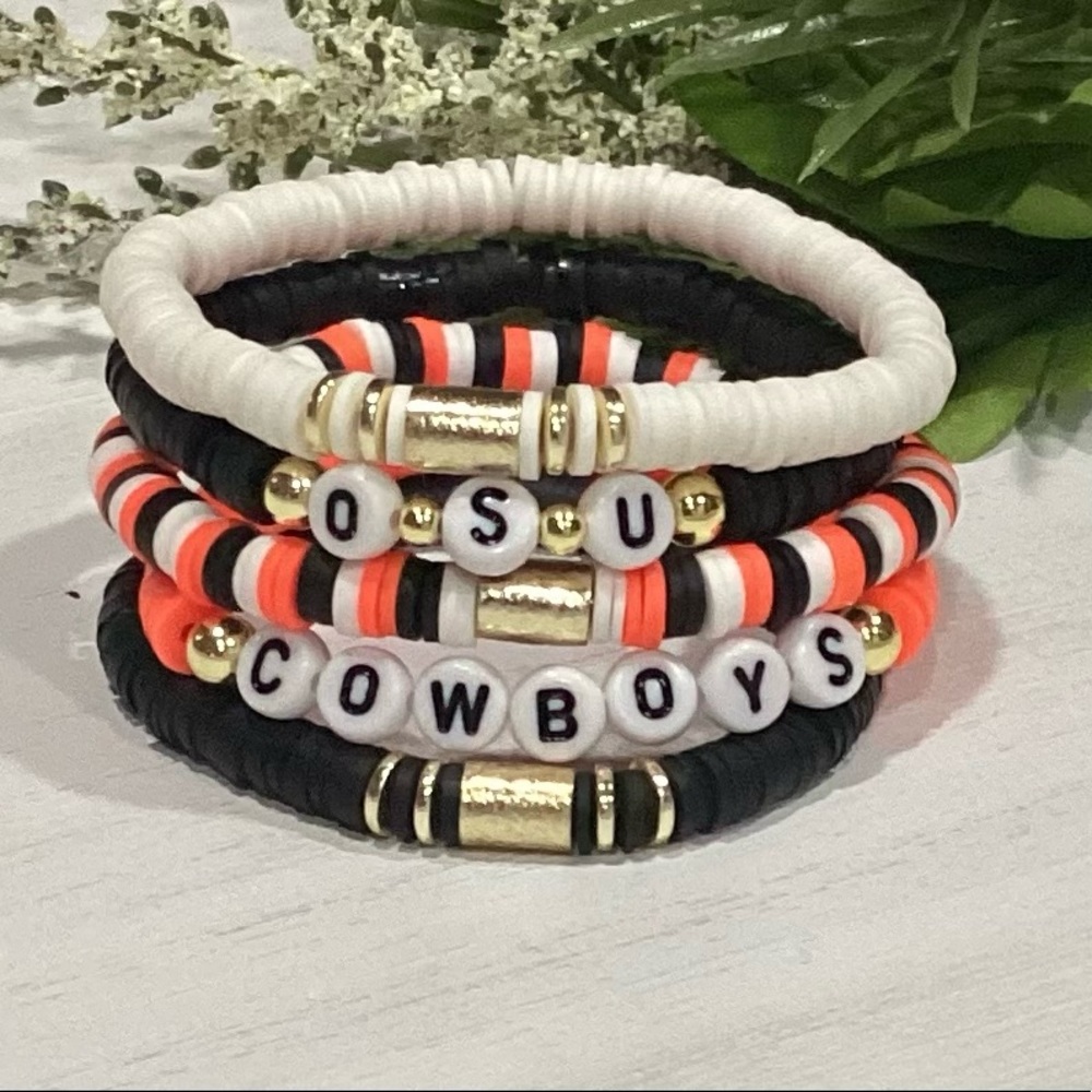 14K Gold Plated OSU Cowboys Custom Bracelet Stack